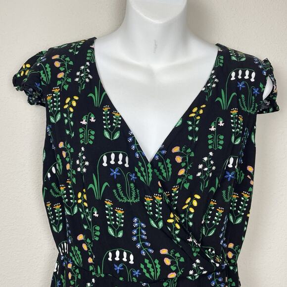 Modcloth X Collectif Floral Surplice Romper Womens Size 6 Black Multicolor Boho - Picture 2 of 8